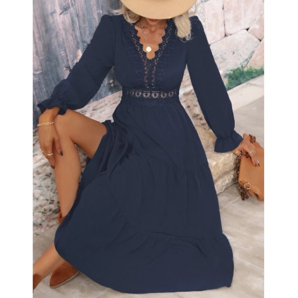 Luxe lace insert flounce sleeve blouse - Picture 1 of 7